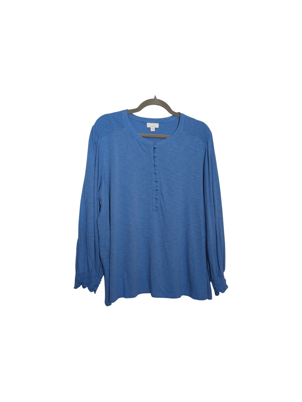 J. Jill Blue Long Sleeve Smocked Cuff Top XL Soft Cotton Modal Henley Blouse